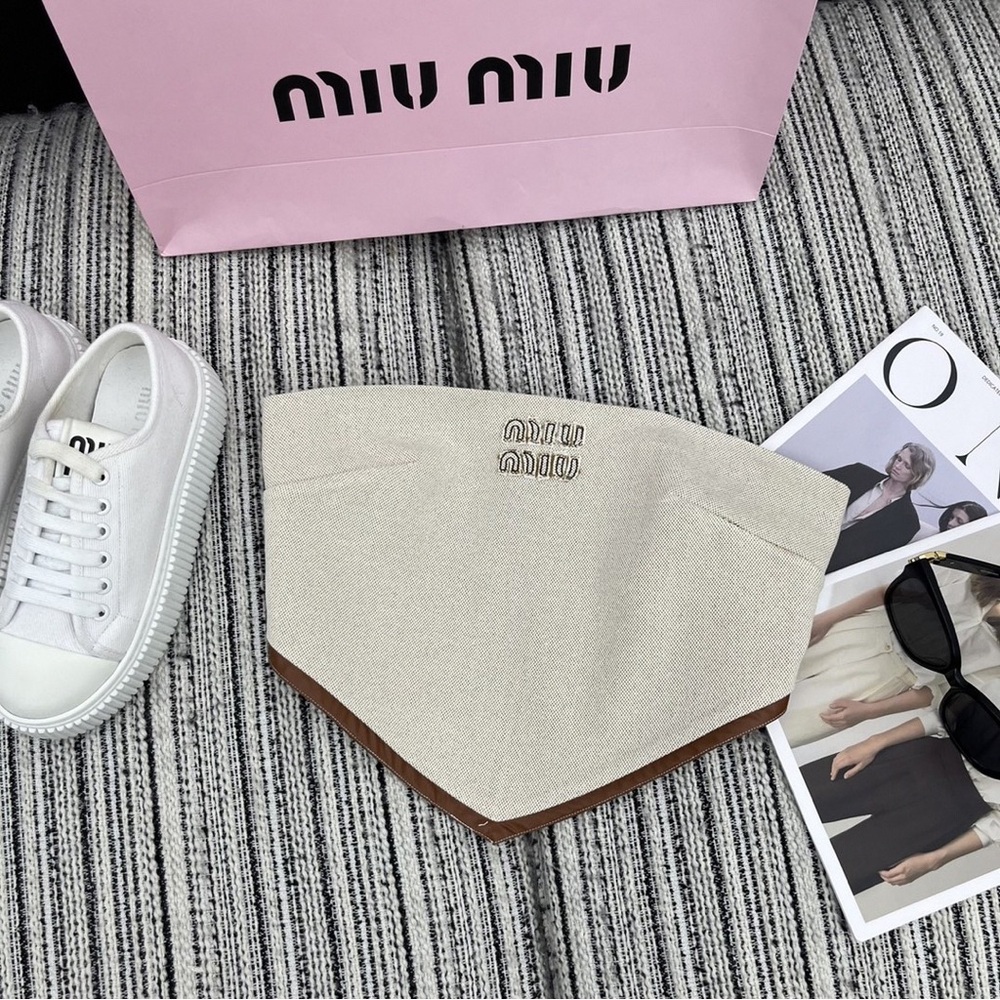 Miu Miu Strapless Top Beige Embroidered Chic Fit